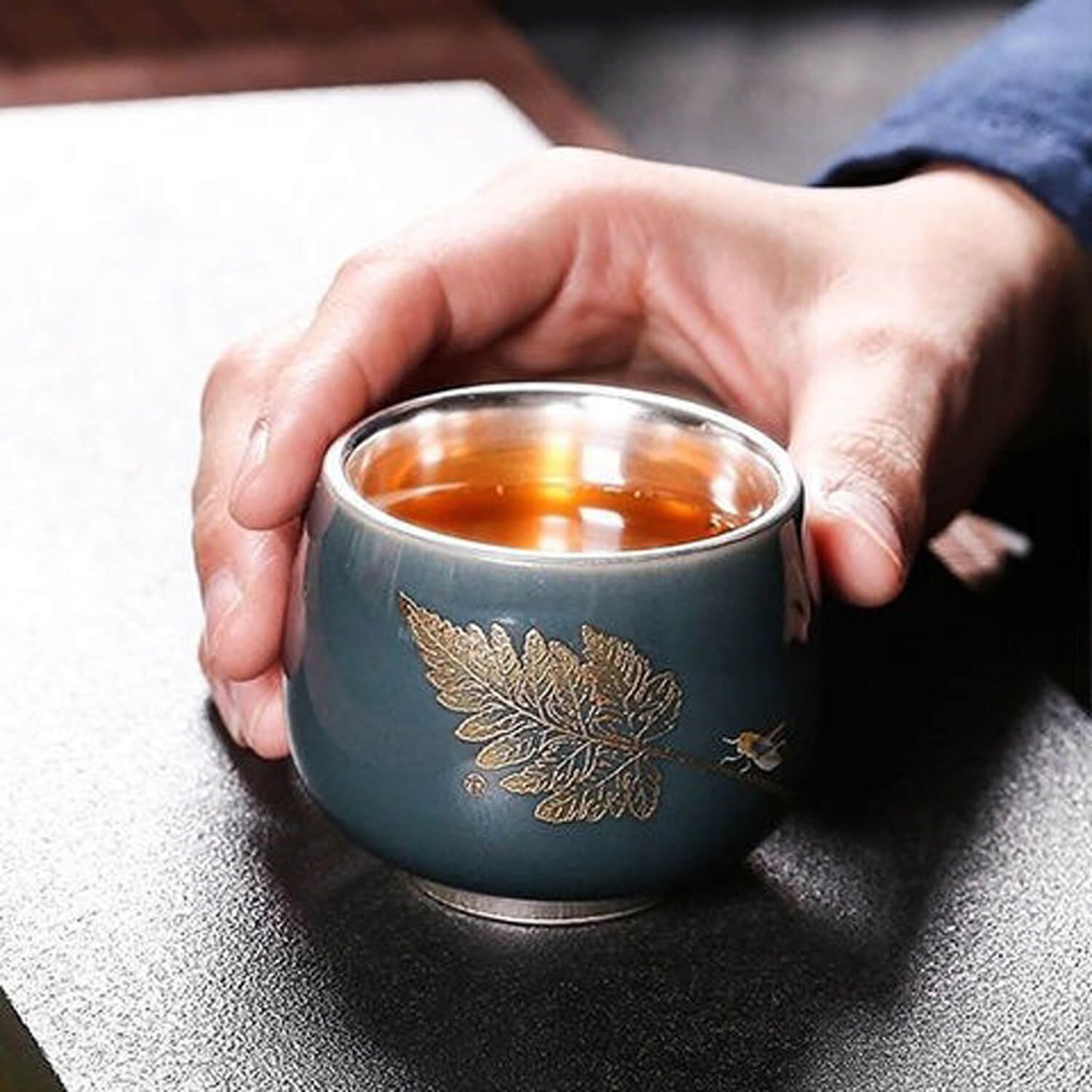 Snow & Ice: Silver-Lined Porcelain Teacup